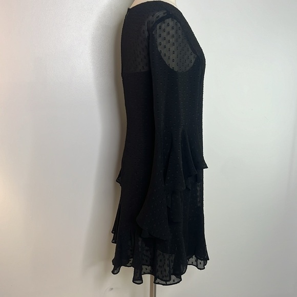 Vince Camuto black sheer Swiss dot ruffle long sleeve cocktail dress size 10 - Picture 7 of 12